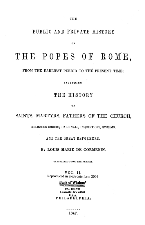 (image for) The Public and Private History of the Popes of Rome - Vol. 2